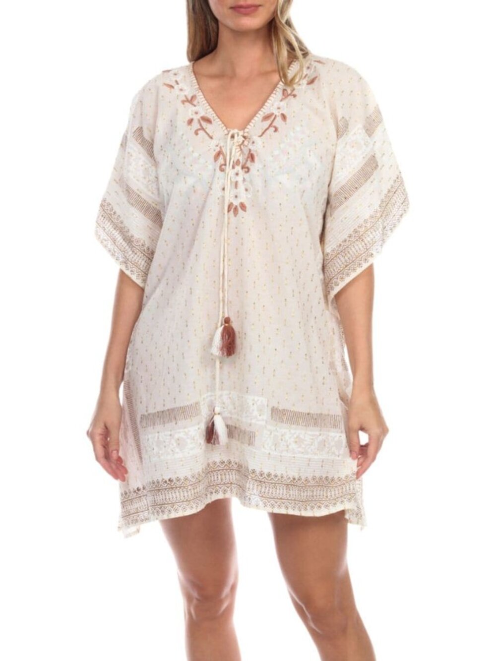 Cover up, beach and casual wear, beige with embellishments